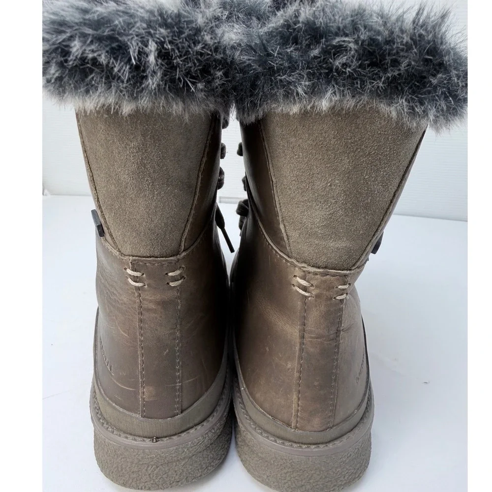 Merrell M-Select DRY Waterproof Brown Leather Faux Fur Winter Boots Womens